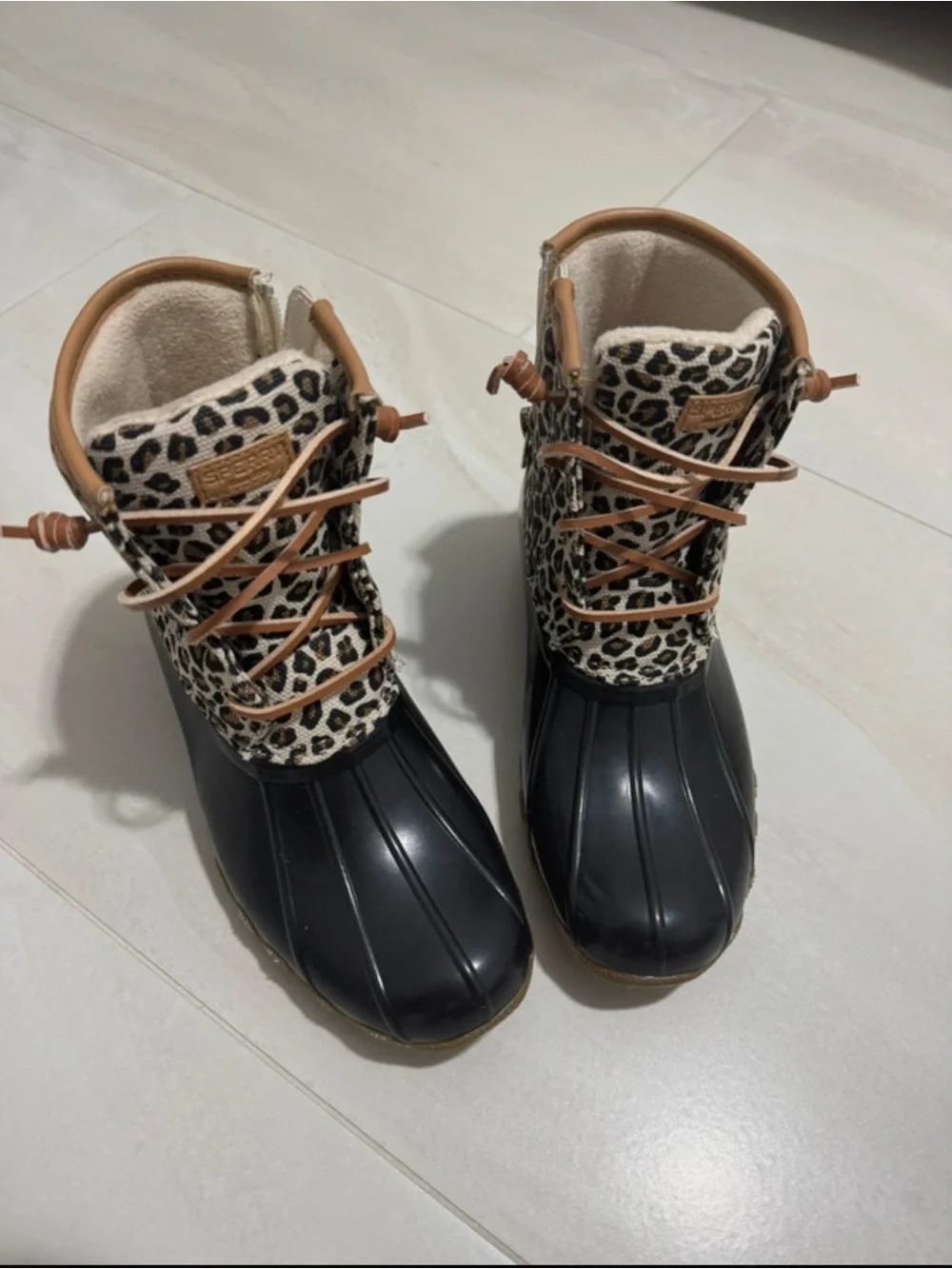 Sperry Kids Black & Leopard Print Rain Snow Boots